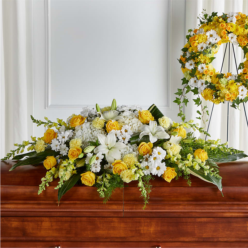 Golden Harmony Casket Spray – Grass Valley Florist, Grass Valley CA