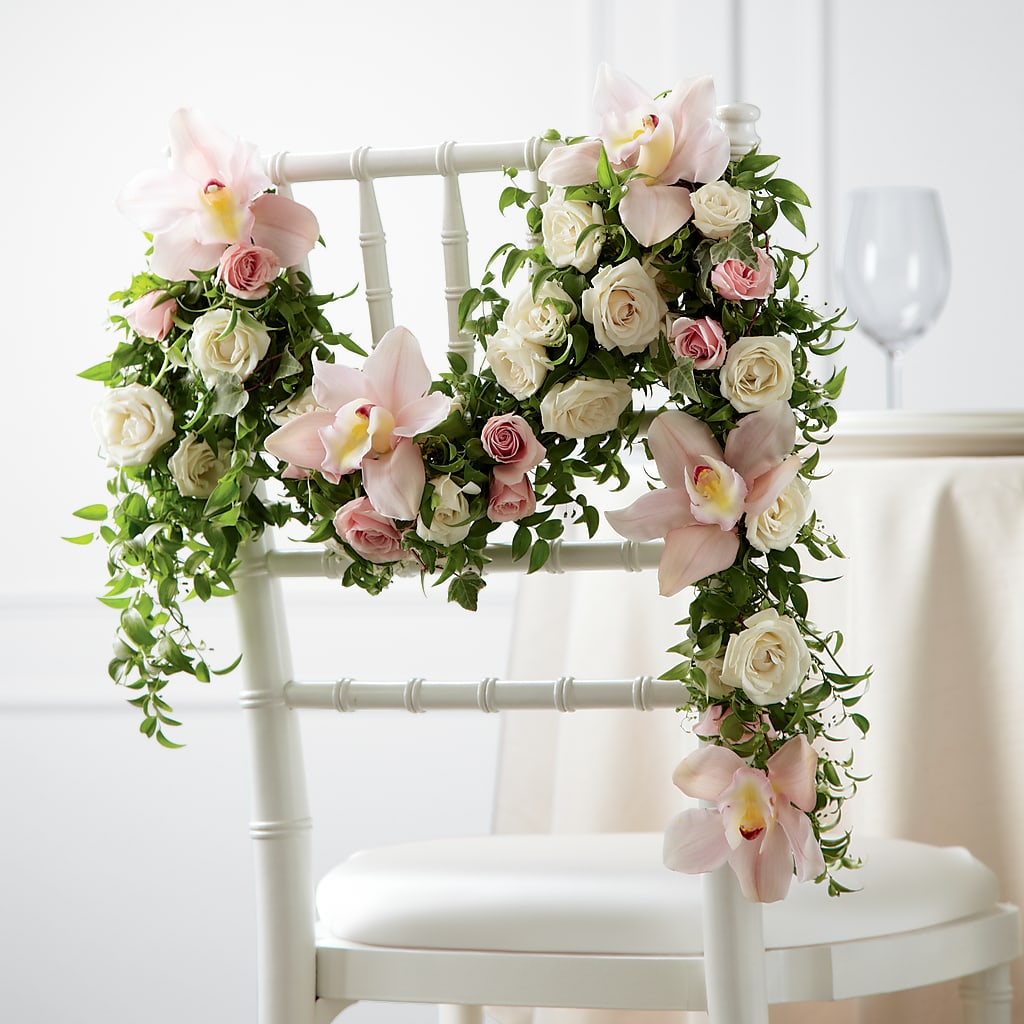 Orchid Rose Chair Décor – Grass Valley Florist, Grass Valley CA